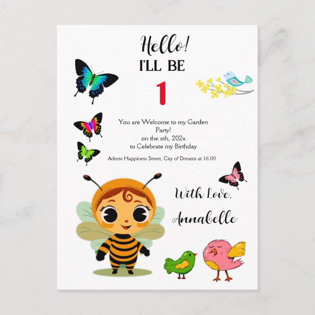 Garden Party Children Celebration Invitation Postcard (Front)