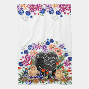 GARDEN PARTY chow  kitchen towel  white background