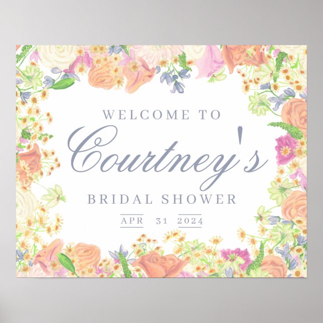 Garden Party Floral Bridal Shower Welcome Poster (Front)