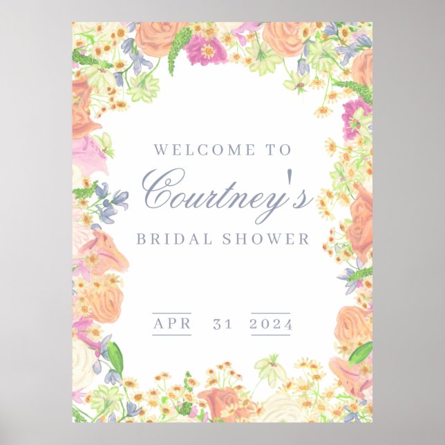 Garden Party Floral Bridal Shower Welcome Poster (Front)