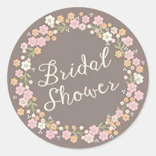 Garden Party Floral Wreath Bridal Shower Blush Classic Round Sticker