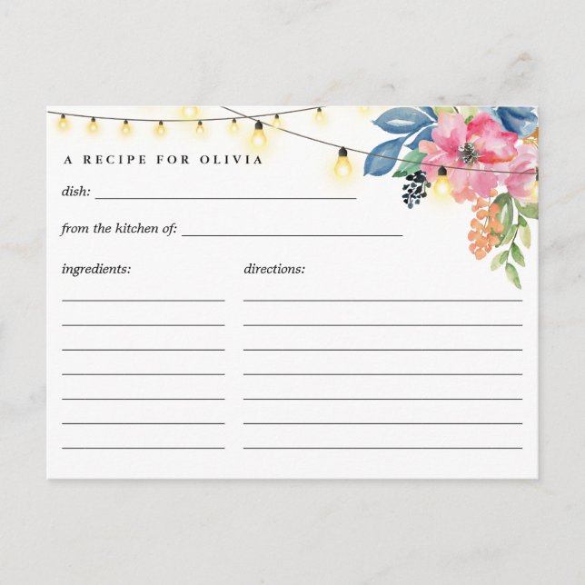 Garden Party, Flowers and Lights Recipe Card (Front)