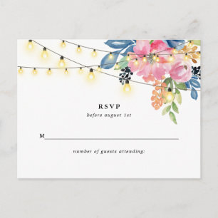 Garden Party, Flowers and Twinkle Lights Reply Postcard