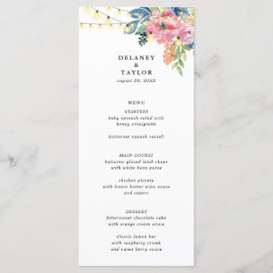 Garden Party, Flowers and Twinkle Lights Wedding Menu