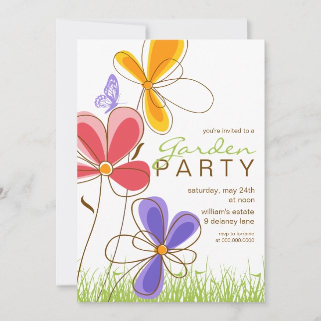 Garden Party | Flowers & Butterfly Invitation (Front)