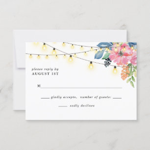 Garden Party Flowers &Twinkle Lights Blue Wedding RSVP Card