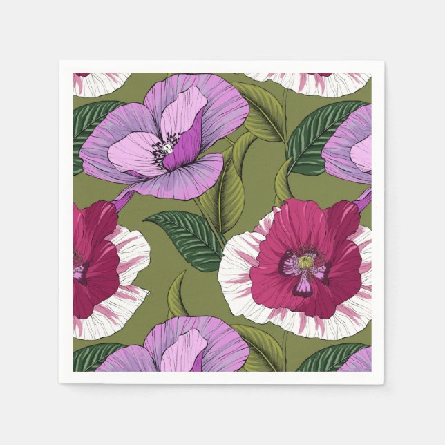 Garden Party green pink purple flowers  Napkin (Front)
