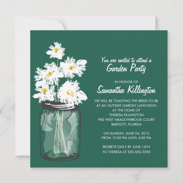 Garden Party Mason Jar & White Daisies Invitation (Front)