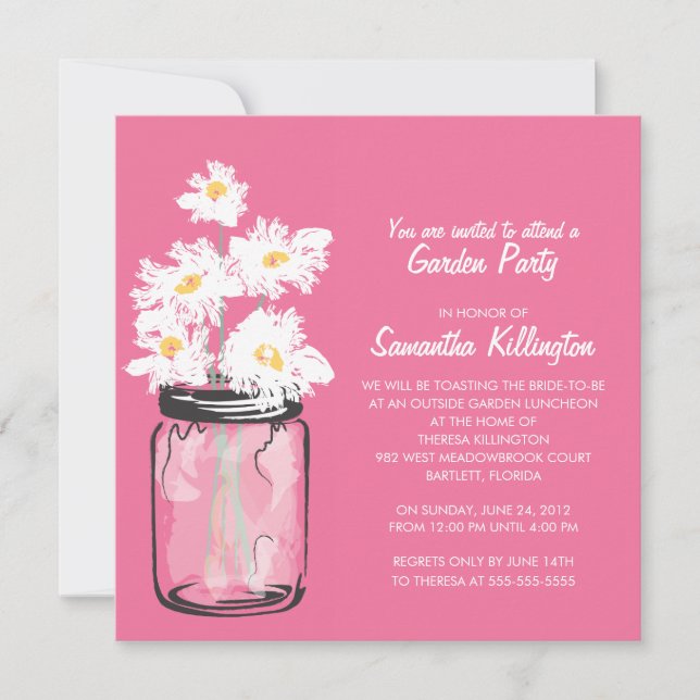 Garden Party Mason Jar & White Daisies Invitation (Front)