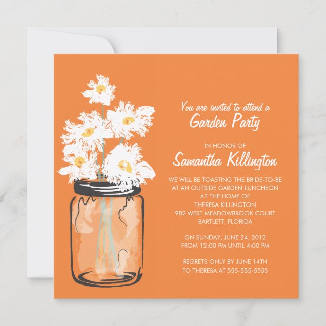 Garden Party Mason Jar & White Daisies Invitation (Front)