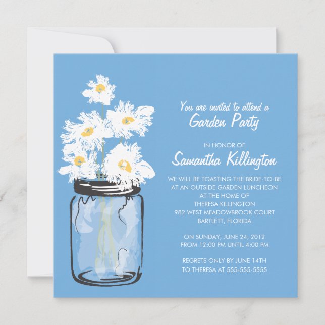 Garden Party Mason Jar & White Daisies Invitation (Front)