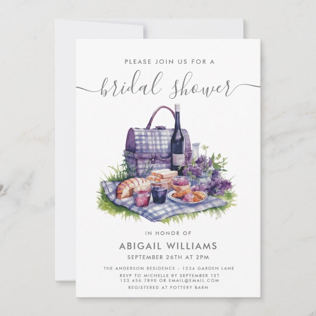 Garden Party Picnic Lavender Floral Bridal Shower  Invitation (Front)