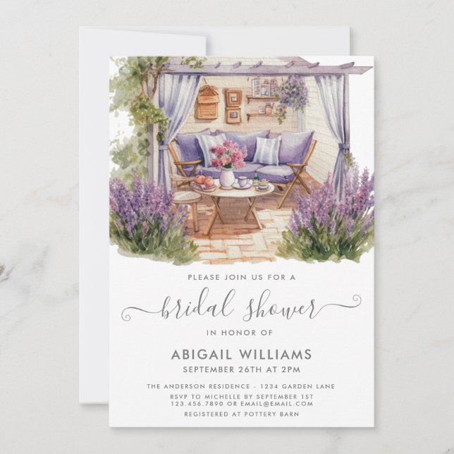 Garden Party Picnic Lavender Floral Bridal Shower Invitation (Front)
