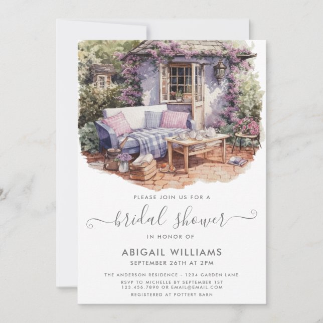 Garden Party Picnic Lavender Floral Bridal Shower Invitation (Front)