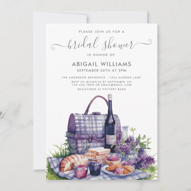 Garden Party Picnic Lavender Floral Bridal Shower  Invitation (Front)