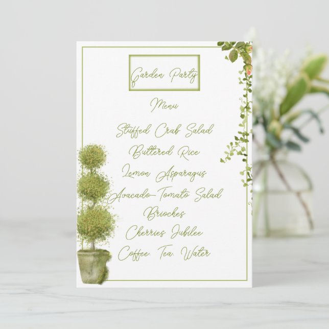 Garden Party Plants and Foliage Flat Menu Card (Standing Front)