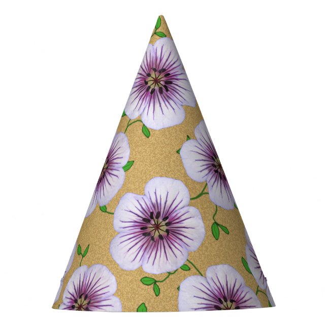 Garden Party Purple Flowers on any Colour Party Hat (Front)
