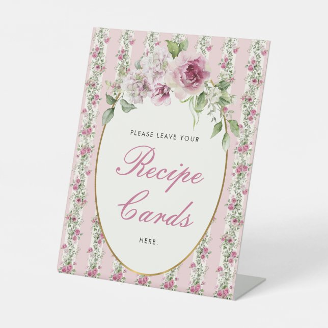 Garden Party Recipe Cards Bridal Shower Pedestal Sign (Front)