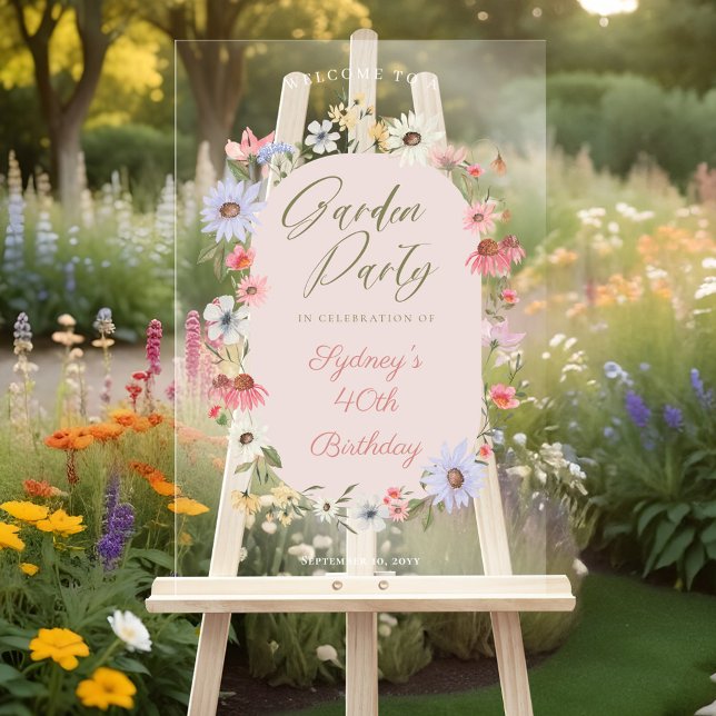 Garden Party Watercolor Wildflower Floral Birthday Acrylic Sign (Garden Party Watercolor Wildflower Floral Birthday Acrylic Sign)