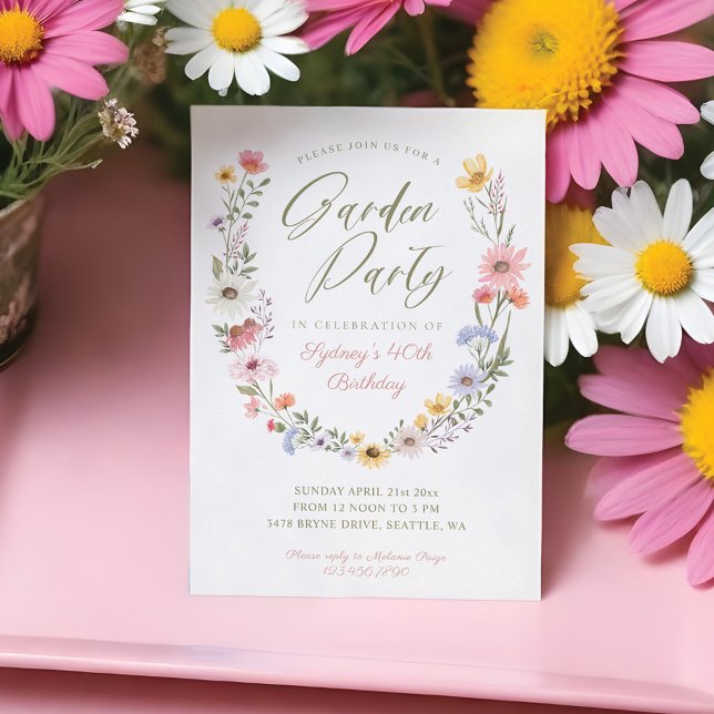 Garden Party Watercolor Wildflower Floral Birthday Invitation (Garden Party Watercolor Wildflower Floral Birthday Invitation)