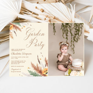 Garden Party Wildflower Floral 1st Birthday Photo Invitation