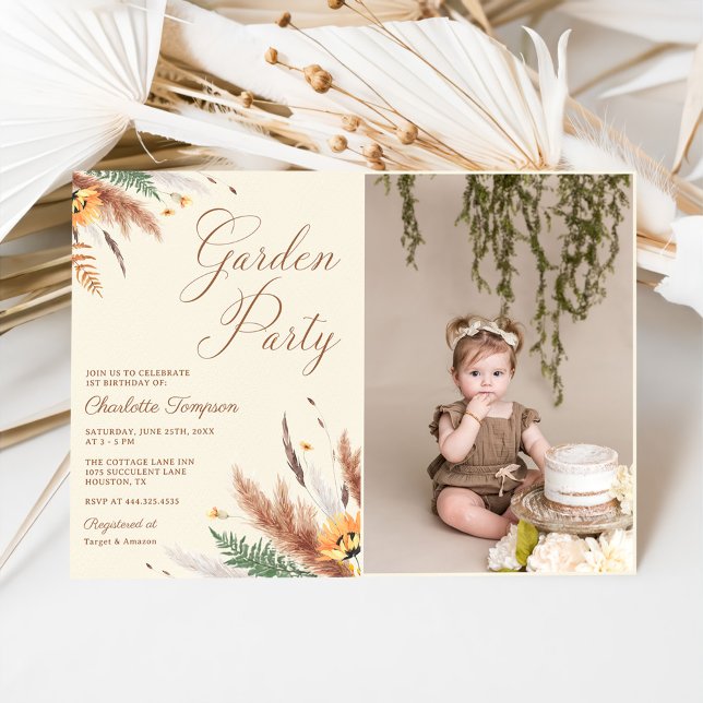 Garden Party Wildflower Floral 1st Birthday Photo Invitation (Creator Uploaded)
