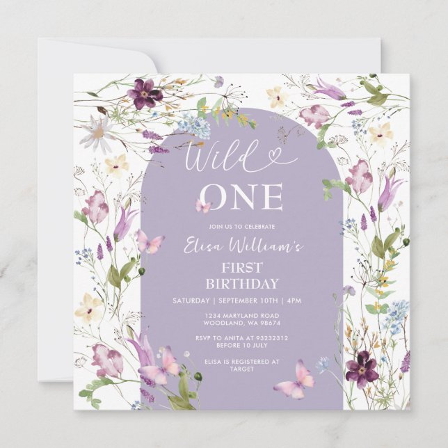 Garden Party Wildflower Wild ONE Butterfly  Invitation (Front)