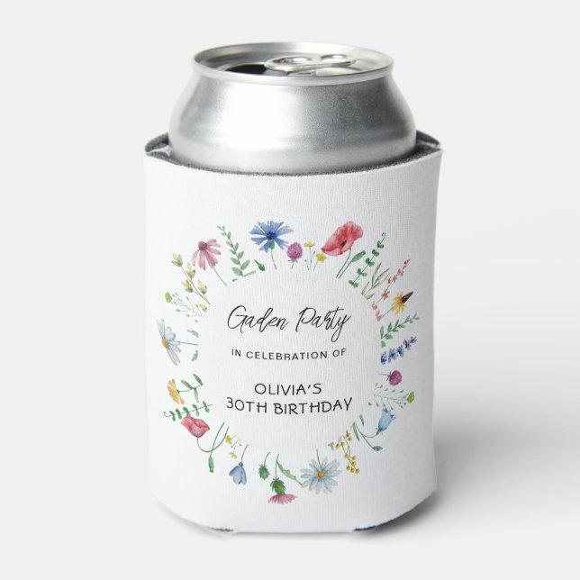 Garden Party Wildflowers Birthday Can Cooler (Can Front)