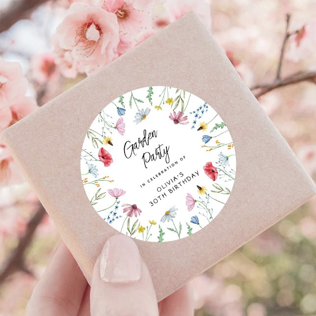 Garden Party Wildflowers Birthday Classic Round Sticker (Creator Uploaded)