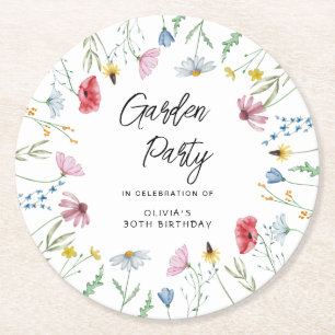 Garden Party Wildflowers Birthday Round Paper Coaster