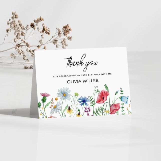 Garden Party Wildflowers Birthday Thank You Card (Creator Uploaded)