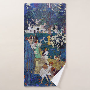 Garden Party with Dog & Cat, Jessie Willcox Smith Bath Towel