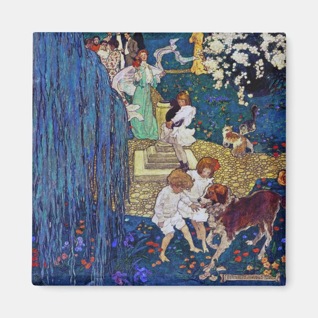Garden Party with Dog & Cat, Jessie Willcox Smith Magnet (Front)