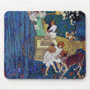 Garden Party with Dog & Cat, Jessie Willcox Smith Mouse Mat