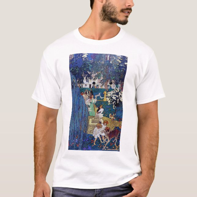 Garden Party with Dog & Cat, Jessie Willcox Smith T-Shirt (Front)