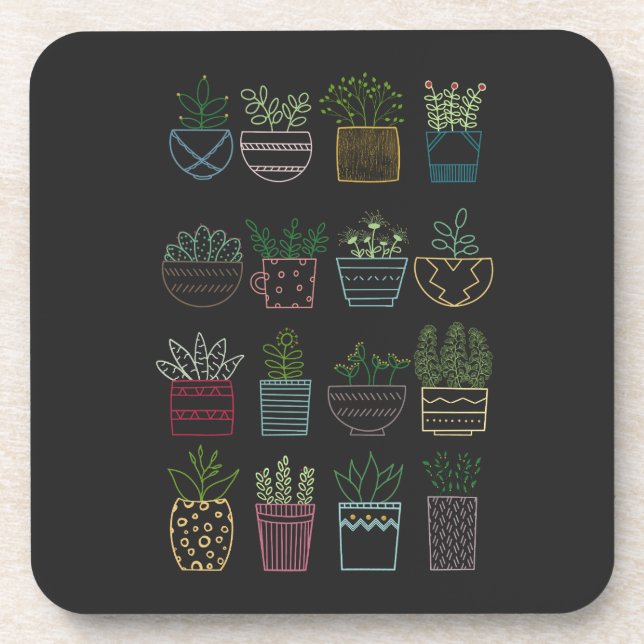 Garden Party with pots and flowers Coaster (Front)