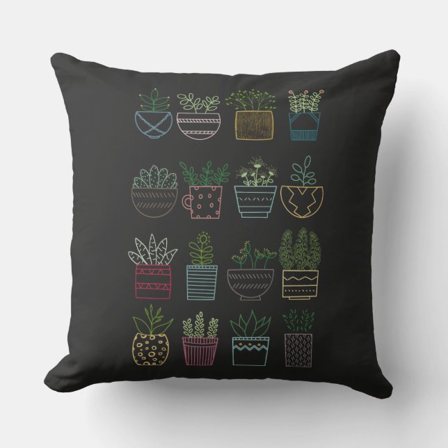 Garden Party with Pots and Flowers Cushion (Front)