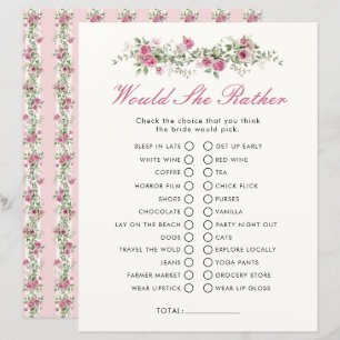 Garden Party Would She Rather Bridal Shower Game
