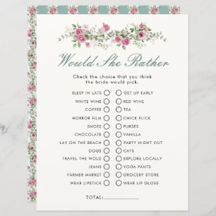 Garden Party Would She Rather Bridal Shower Game