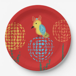 Garden Party -Yellow Bird Birthday Paper Plate