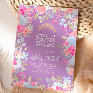 Garden pastel wild flowers Sweet 16 birthday Invitation