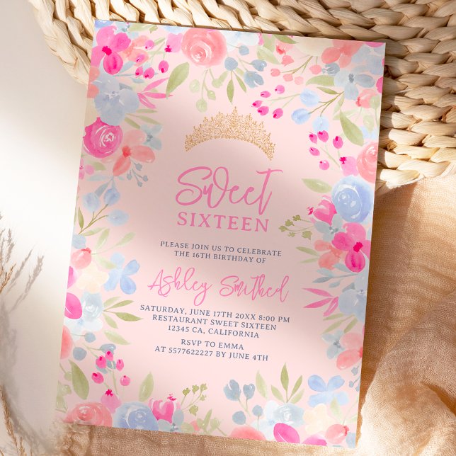 Garden pastel wild flowers Sweet 16 birthday Invitation (Garden pastel wild flowers Sweet 16 birthday Invitation)