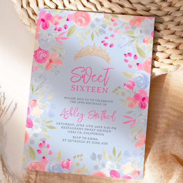 Garden pastel wild flowers Sweet 16 birthday Invitation (Garden pastel wild flowers Sweet 16 birthday Invitation)