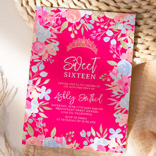 Garden pastel wild flowers Sweet 16 birthday Invitation