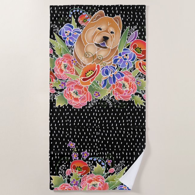 GARDEN PATH chow  beach towel  black background (Front)