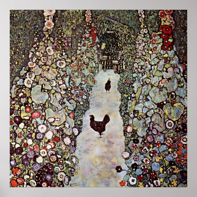 Garden Path, Rooster & Chickens by Gustav Klimt Poster (Front)