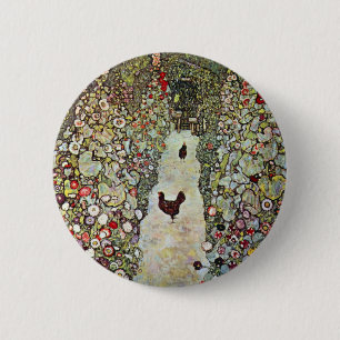 Garden Path w Chickens, Gustav Klimt, Art Nouveau 6 Cm Round Badge