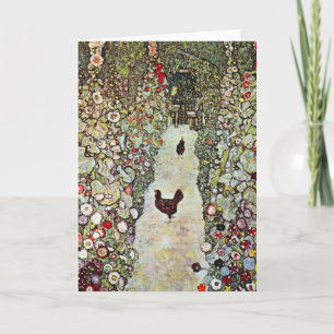 Garden Path w Chickens, Gustav Klimt, Art Nouveau Card