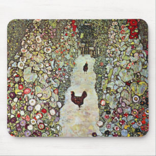 Garden Path w Chickens, Gustav Klimt, Art Nouveau Mouse Mat