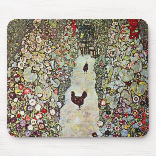 Garden Path w Chickens, Gustav Klimt, Art Nouveau Mouse Mat (Front)